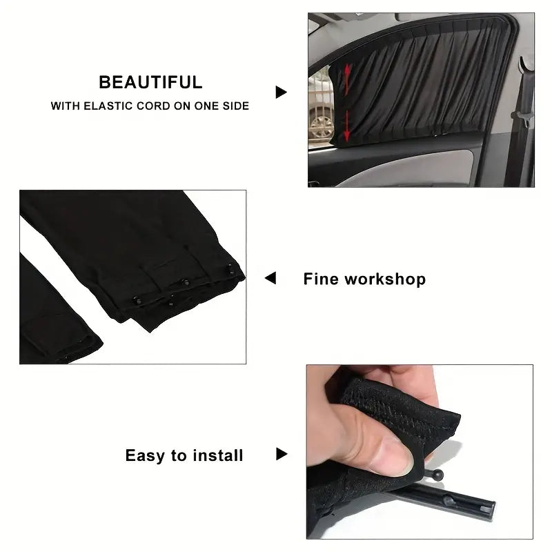 2pcs Universal Car Sun Shade Side Window Curtain Auto Foldable Uv Protection