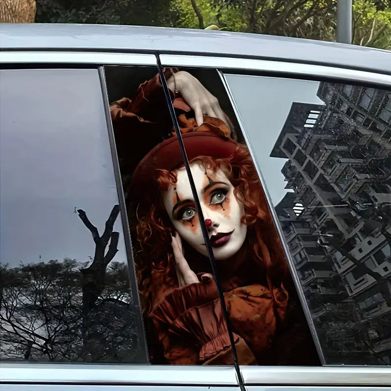 2 Pcs Cartoon Alien & Horror Themed Vinyl Car B-Pillar Sticker