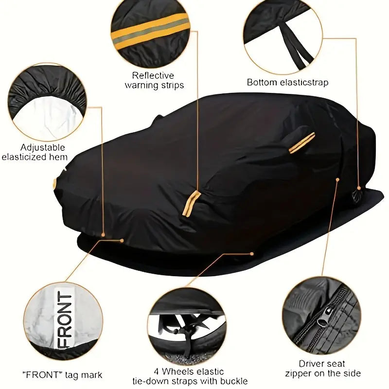 Oxford Cloth Full Car Cover - Waterproof 190T Outdoor Protection with Reflective Warning Tape