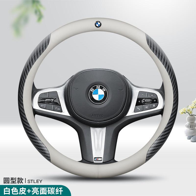 BMW Steering Cover White + glossy carbon fiber 38cm bmw-steering-cover-auto-parts-17