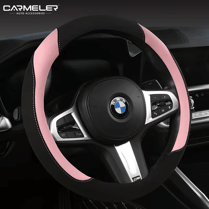 Carbon Fiber Car Steering Wheel Cover 15 inch Breathable Anti Slip Leather Black and pink carbon-fiber-car-steering-wheel-cover-15-inch-breathable-anti-slip-leather-auto-parts-11