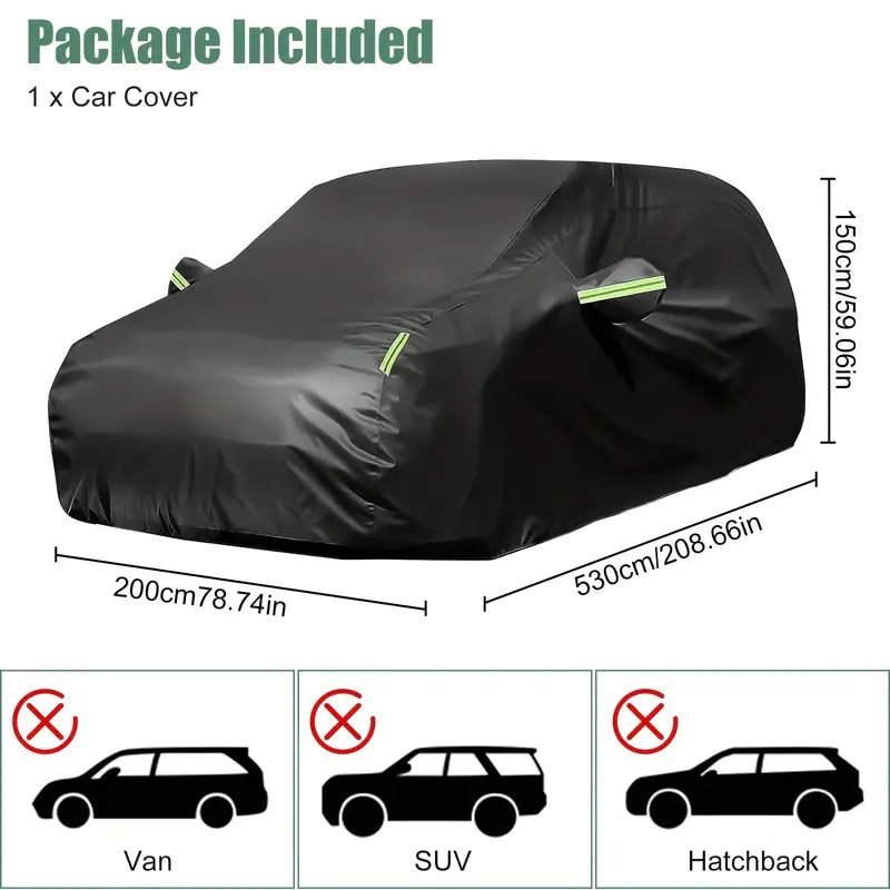 2XL Size Full Car Cover, Waterproof Rain UV Dust Resistant, All Weather Protection, with Reflective Strip