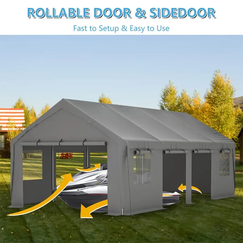 13x25ft Carport Portable Garage Car Top Heavy Duty Carport With Mesh Windows And Removable Sidewalls