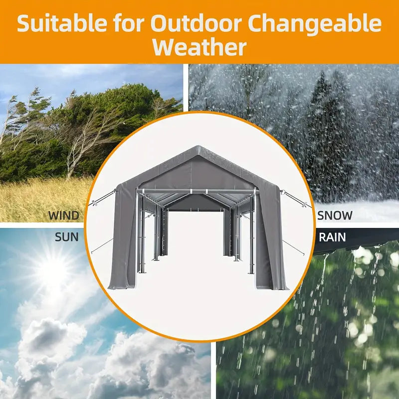 13x20ft Heavy Duty Carport, Portable Garage with 4 Roll-up Doors & 4 Ventilated Windows,