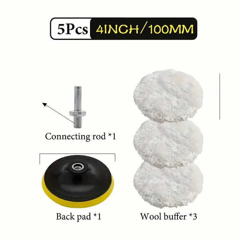 5pcs Premium Wool Polishing Sponges - Ultimate Shine for Floors, Cars & Boats - Durable Glass Cleaning Set