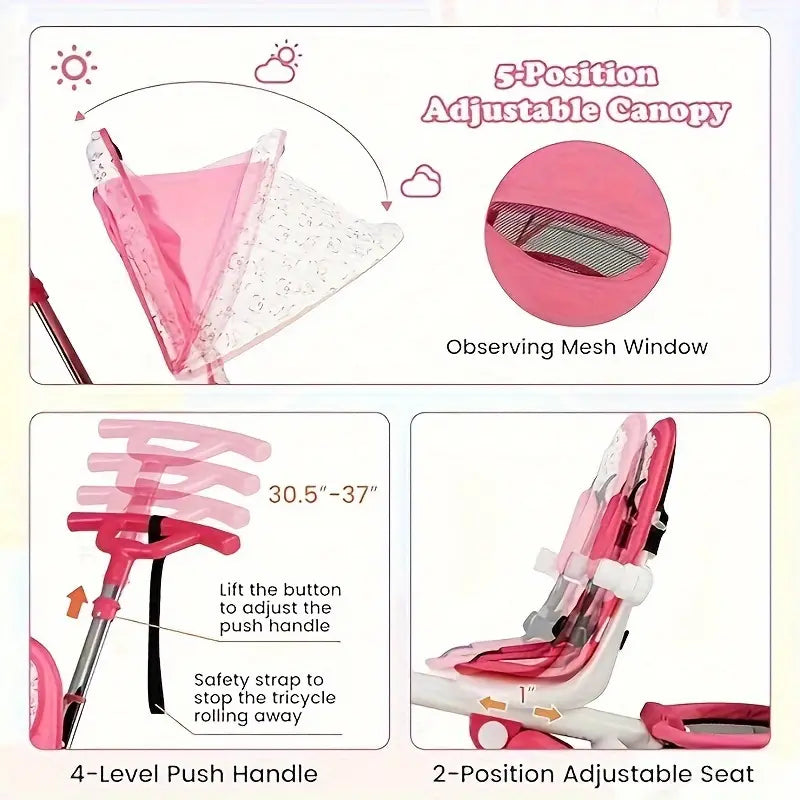 5-in-1 Convertible Tricycle Stroller with Canopy