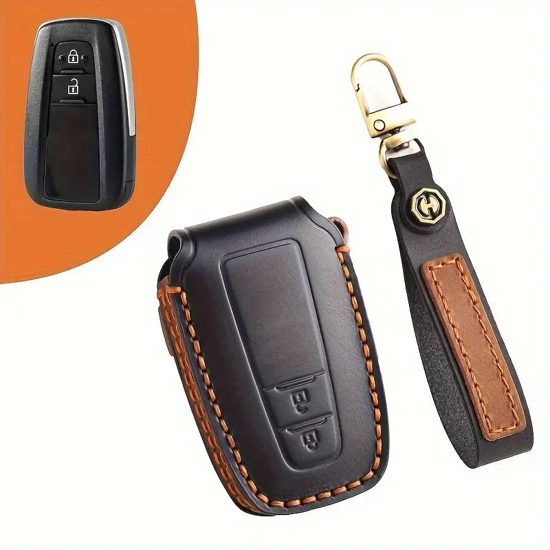 Premium Genuine Leather Key Fob Cover for Toyota Model 1 Black da6b5248-1de6-4277-938c-ae8bb390c9c9