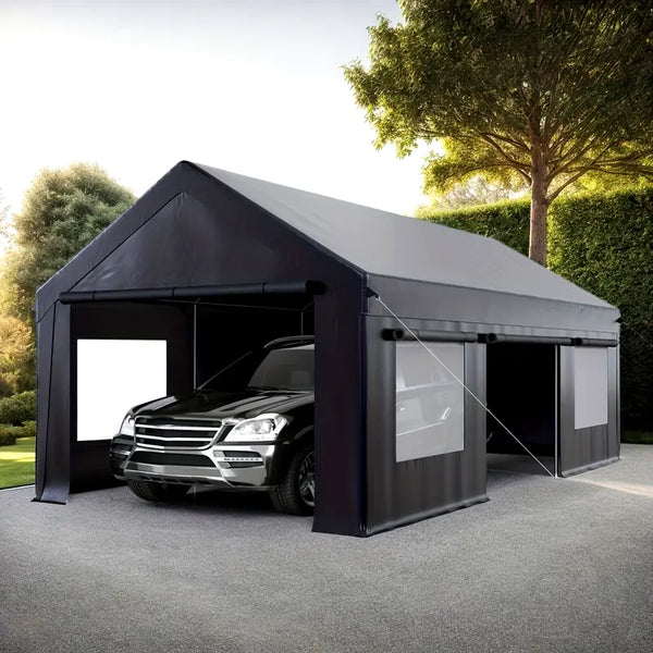 Heavy Duty 12' x 20' Portable Carport with Side Door and Roll-Up Windows