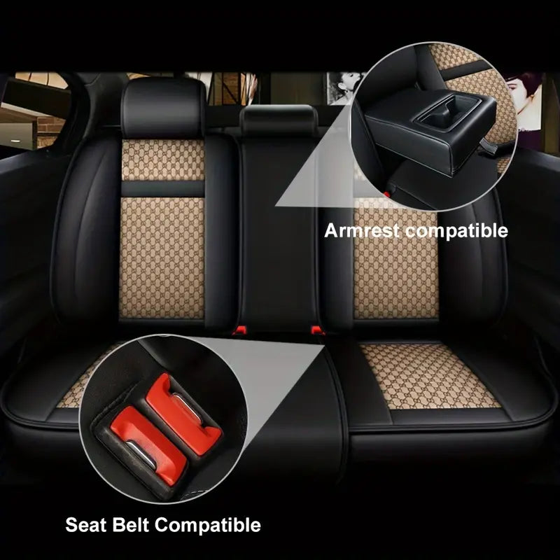 5-Seats Full Set Leather Car Seat Covers Universal Front Rear Protector Mat Pad
