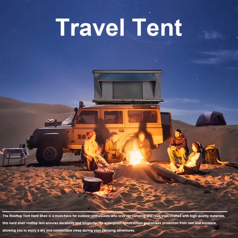 Hard Shell Rooftop Tent For Van, SUV, Truck, Car, Waterproof And Windproof, 2-3 Person Camping Tent With Metal Frame And Canvas Fabric