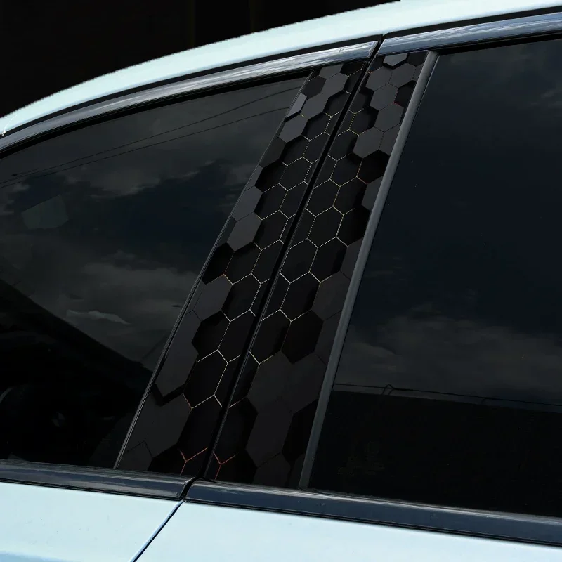 2pcs 3D Effect Honeycomb Car Sticker, Auto B Pillar