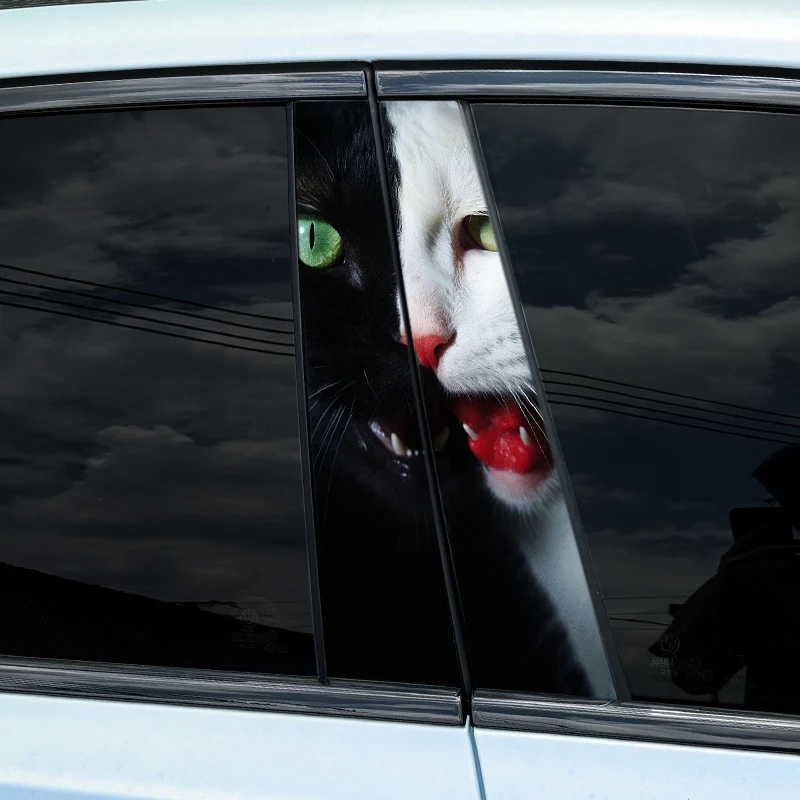 2pcs Auto B-Pillar Car Stickers, Cool Cat