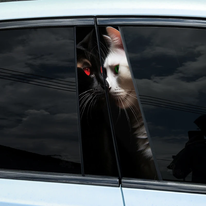 2pcs Auto B-Pillar Car Stickers, Cool Cat