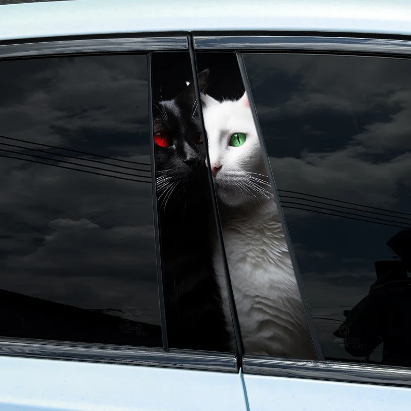 2pcs Auto B-Pillar Car Stickers, Cool Cat
