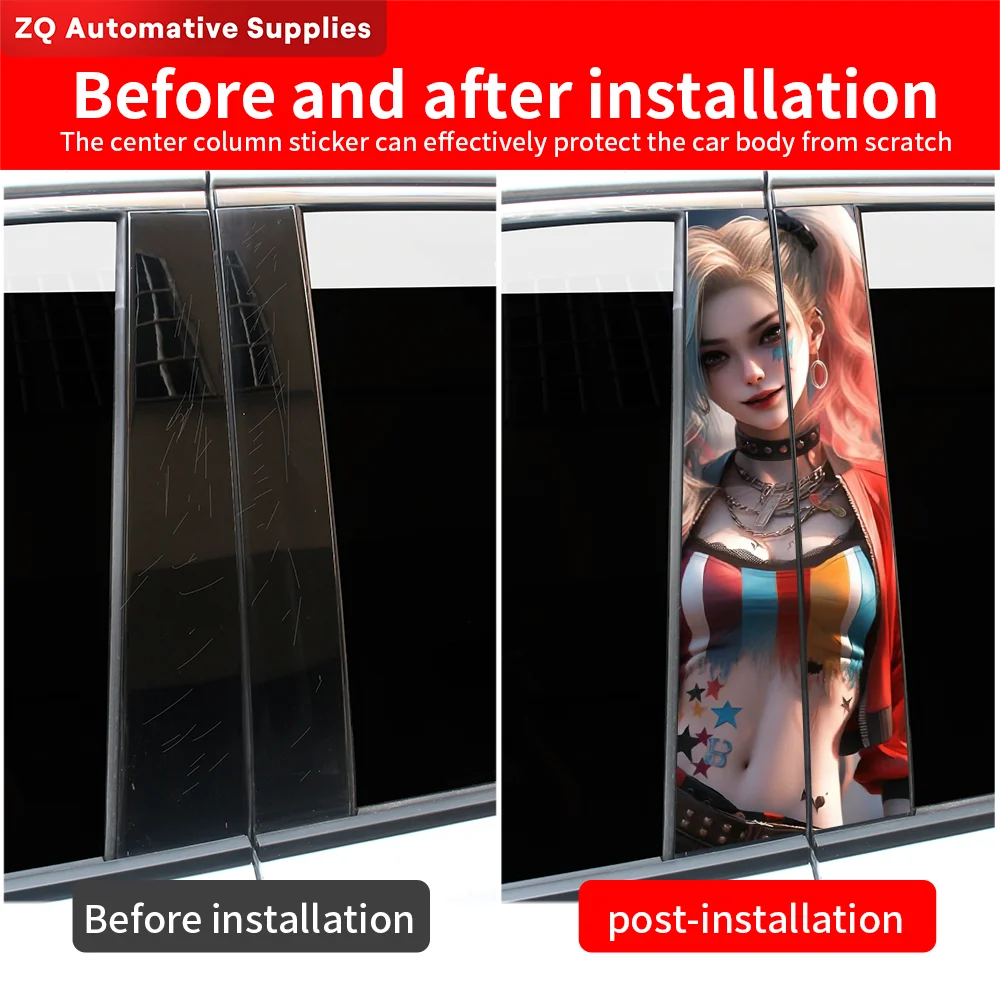 2pcs Waterproof Graffiti Joker Girl Car Stickers, Auto B Pillar