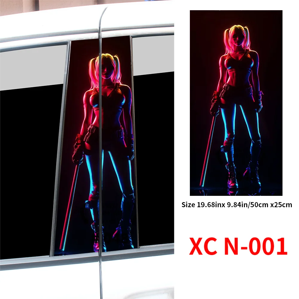 2pcs Waterproof Graffiti Joker Girl Car Stickers, Auto B Pillar
