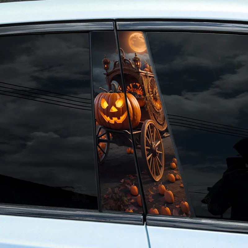 2Pcs Pumpkins Ghosts Car Stickers, Auto B Pillar