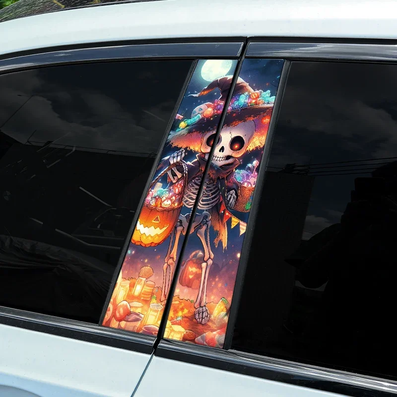 2Pcs Pumpkins Ghosts Car Stickers, Auto B Pillar