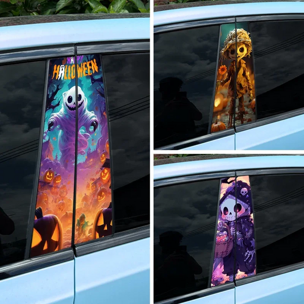 2Pcs Pumpkins Ghosts Car Stickers, Auto B Pillar