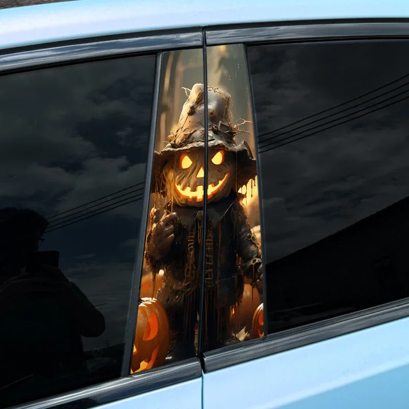 2Pcs Pumpkins Ghosts Car Stickers, Auto B Pillar