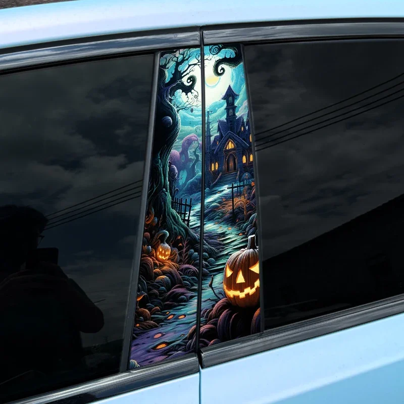 2Pcs Pumpkins Ghosts Car Stickers, Auto B Pillar