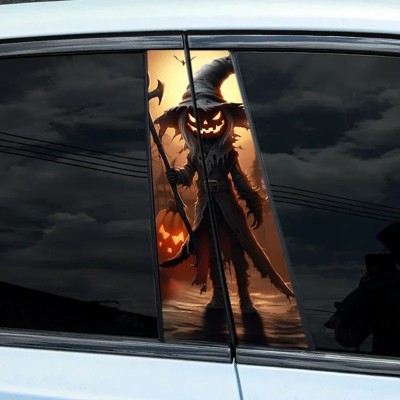 2Pcs Pumpkins Ghosts Car Stickers, Auto B Pillar