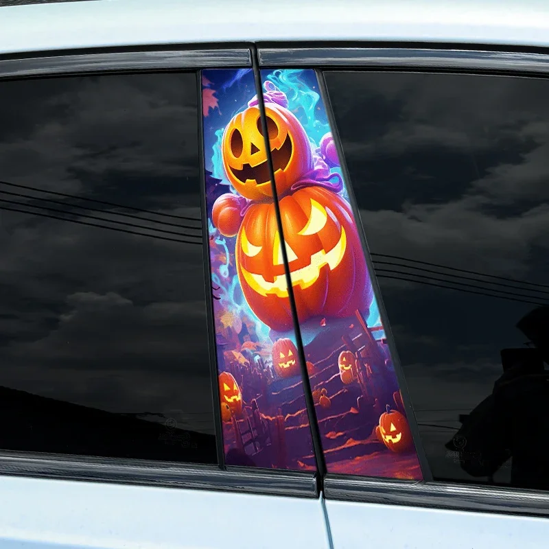 2Pcs Pumpkins Ghosts Car Stickers, Auto B Pillar