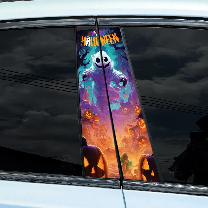 2Pcs Pumpkins Ghosts Car Stickers, Auto B Pillar