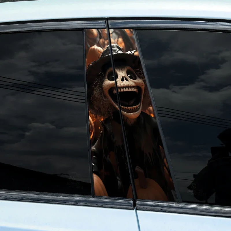 2Pcs Pumpkins Ghosts Car Stickers, Auto B Pillar
