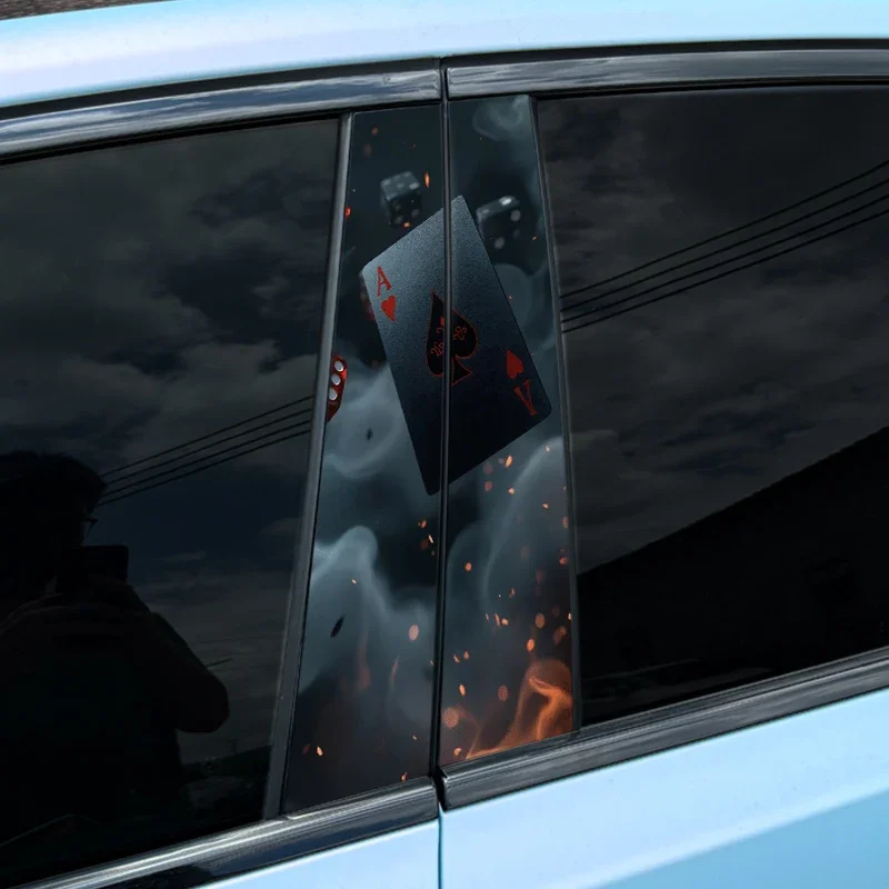 2pcs Smoke Playing Cards Car Stickers, Auto B Pillar