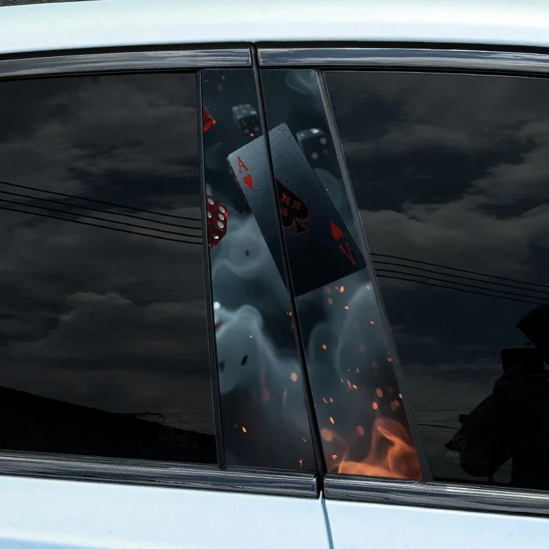 2pcs Smoke Playing Cards Car Stickers, Auto B Pillar