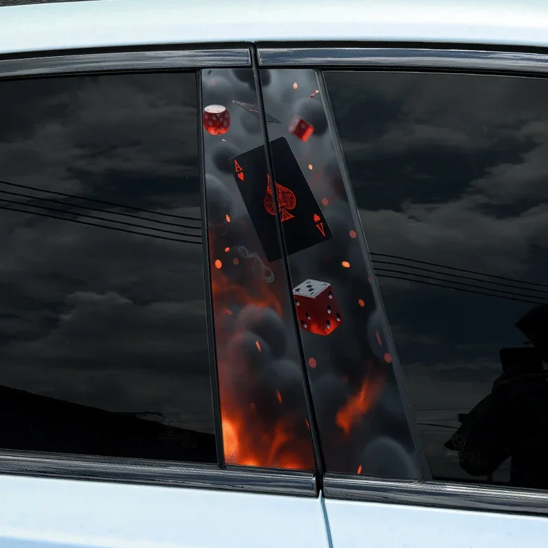 2pcs Smoke Playing Cards Car Stickers, Auto B Pillar