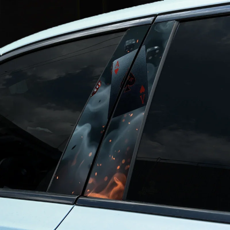 2pcs Smoke Playing Cards Car Stickers, Auto B Pillar