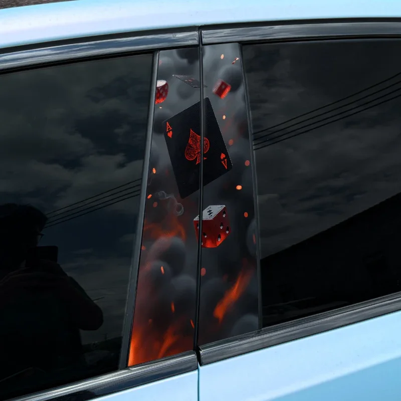2pcs Smoke Playing Cards Car Stickers, Auto B Pillar
