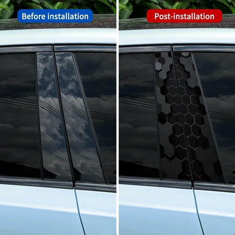 2pcs 3D Effect Honeycomb Car Sticker, Auto B Pillar
