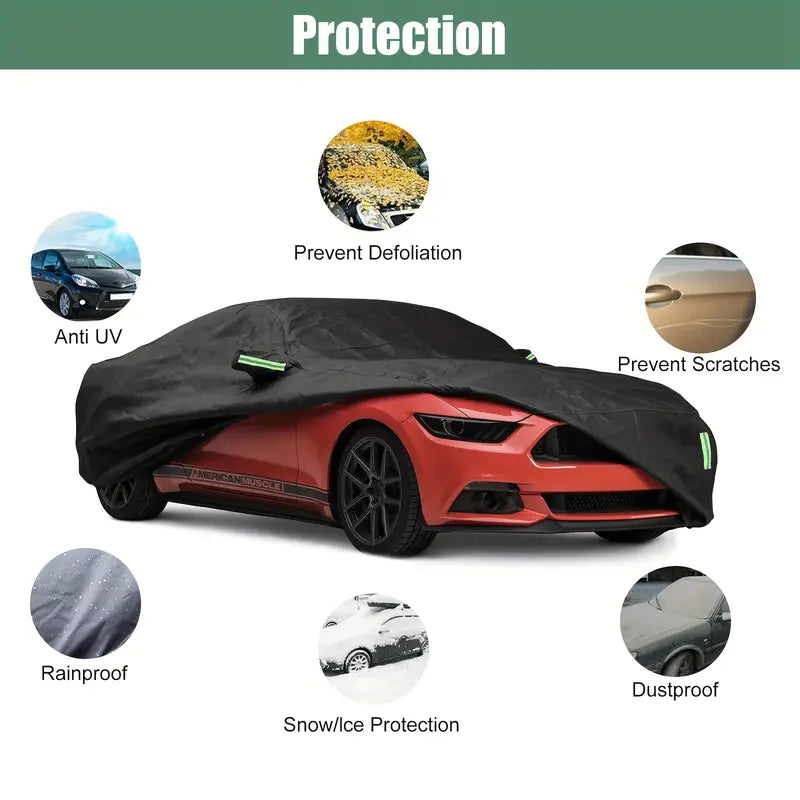 2XL Size Full Car Cover, Waterproof Rain UV Dust Resistant, All Weather Protection, with Reflective Strip