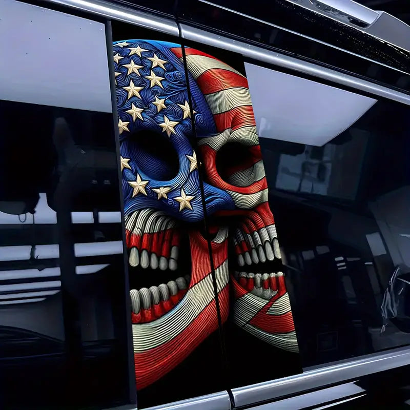 2pcs US Flag & Halloween Skull Car Decals B-Pillar Stickers
