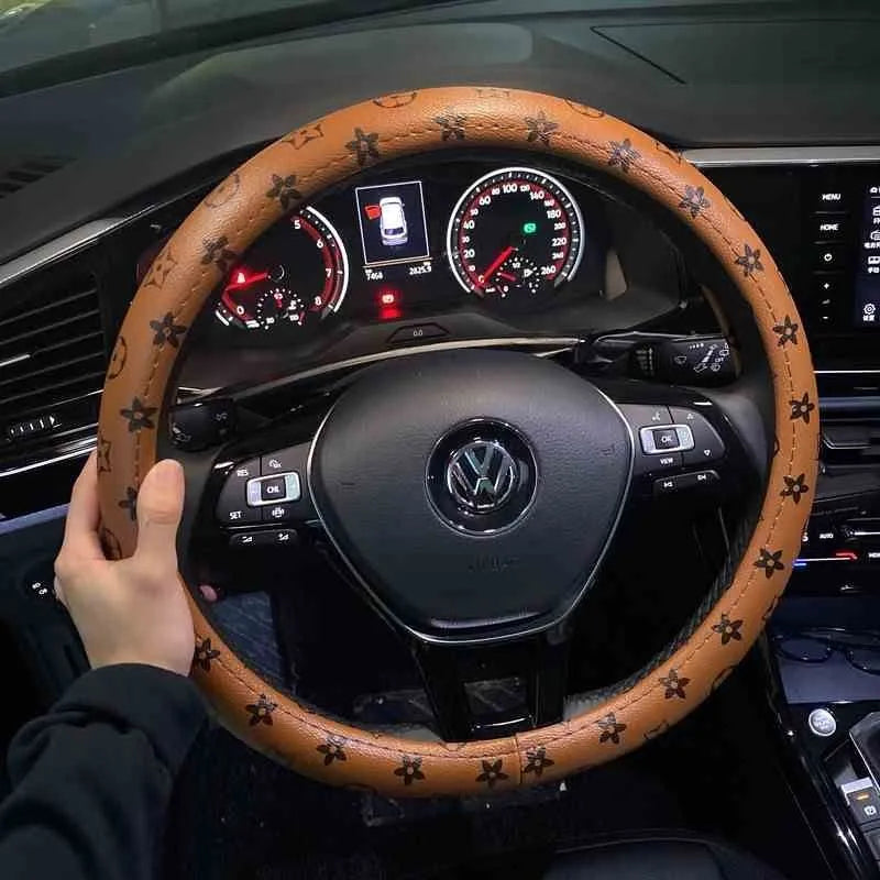 PU Microfiber Anti-Slip Steering Wheel Cover – Embossed Leather, Universal Fit Brown ea1c8f02-3872-45a6-9503-ca9e69bdf3b4