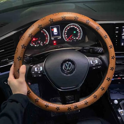 PU Microfiber Anti-Slip Steering Wheel Cover – Embossed Leather, Universal Fit Brown ea1c8f02-3872-45a6-9503-ca9e69bdf3b4