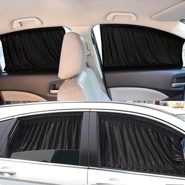 2pcs Universal Car Sun Shade Side Window Curtain Auto Foldable Uv Protection