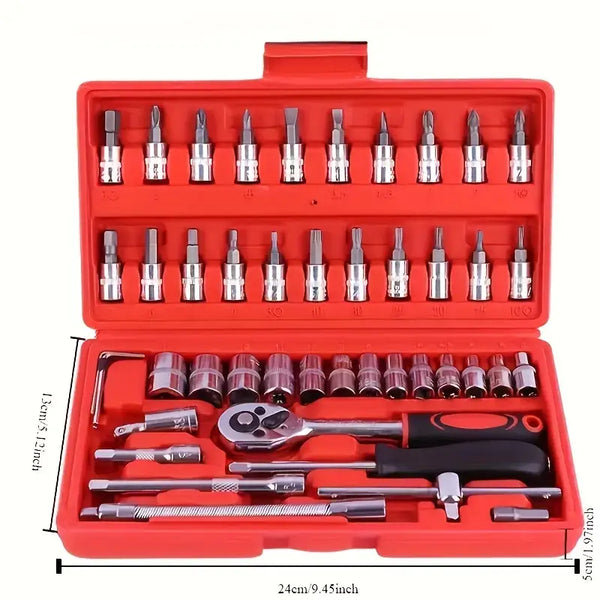 46-Piece 1/4 Drive Socket Wrench Set - Tool Kit