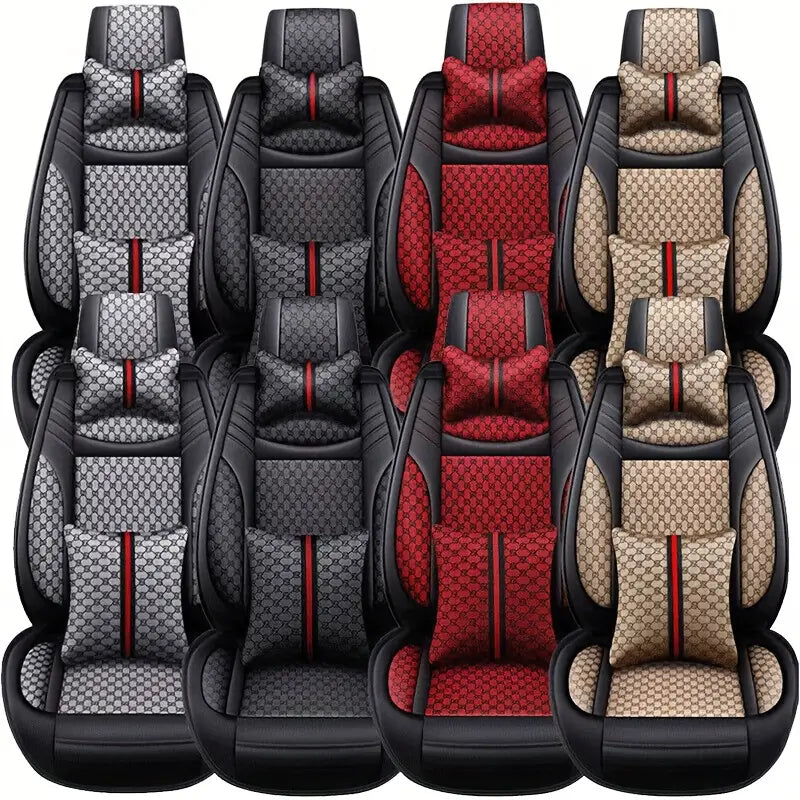 5-Seats Full Set Leather Car Seat Covers Universal Front Rear Protector Mat Pad