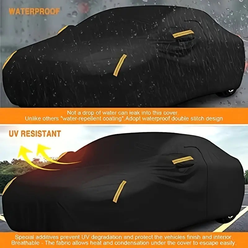 Oxford Cloth Full Car Cover - Waterproof 190T Outdoor Protection with Reflective Warning Tape