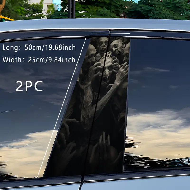 2pcs Autumn Festival Demon Skull Car Decals - Spooky B-Pillar Stickers