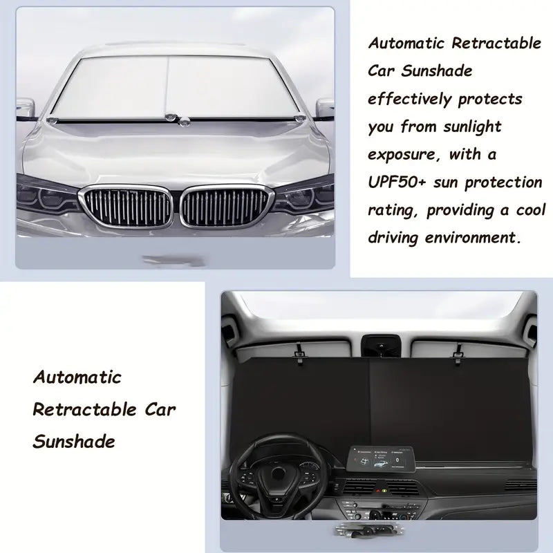 Auto-Retractable Car Sunshade - Uv & Heat Protection, Foldable Windshield Curtain fda1fbb0-4b36-458e-a49b-a6b4e16f74cf