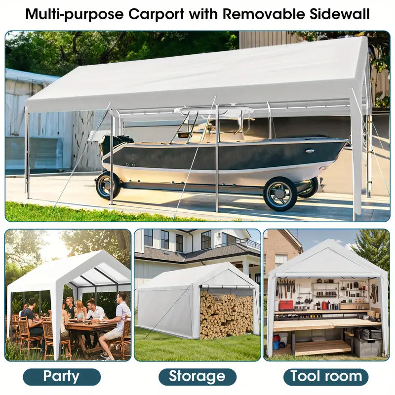 Upgraded Portable Carport with 4 Roll-up Doors