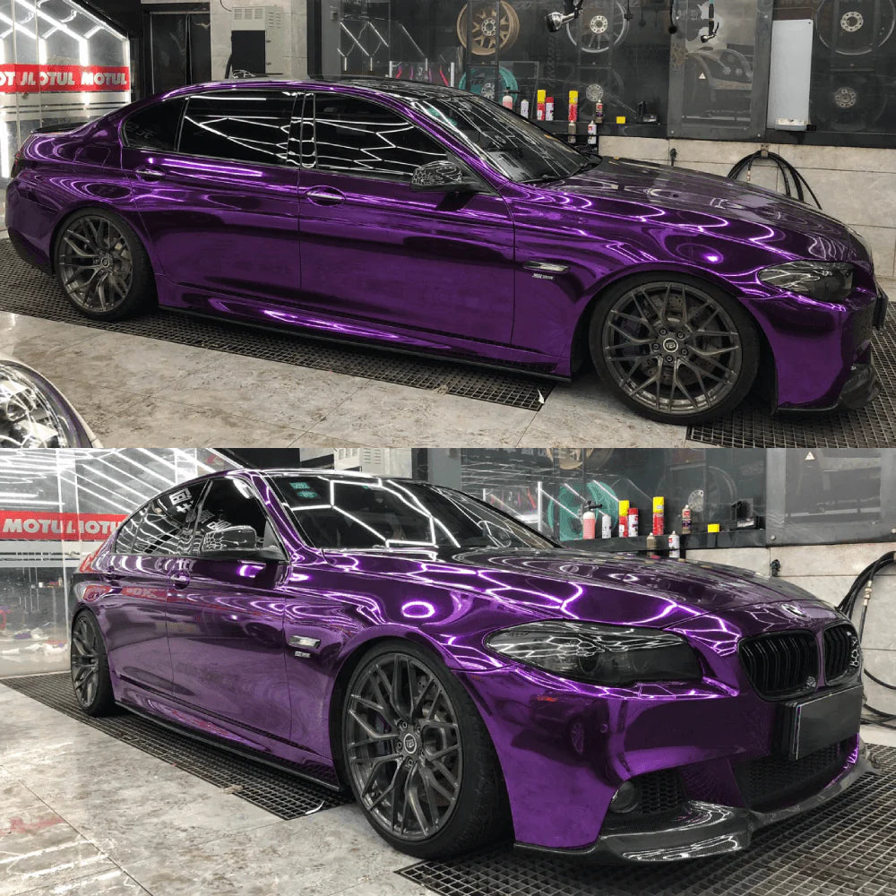 Glossy purple car in a showroom setting