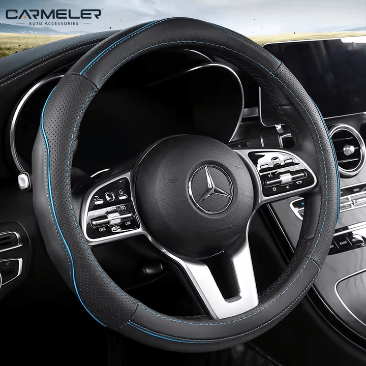 Universal Microfiber Leather Covers Breathable Anti-Slip Odorless Steering Wheel cover - Auto Parts England Auto Parts www.cars4part.com United Kingdom Black and Blue 25.00