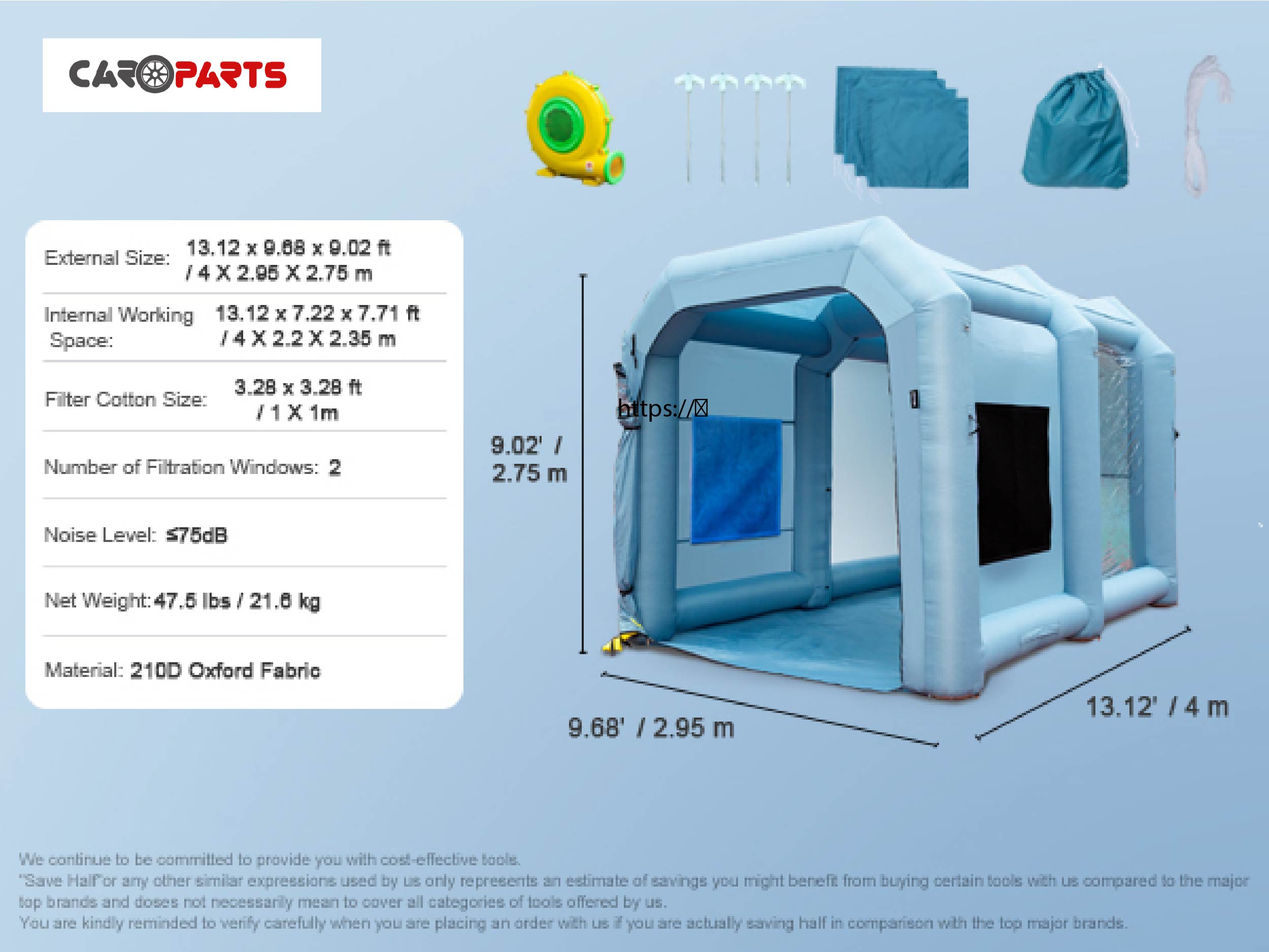 Inflatable Paint Booth, 13x10x9ft Inflatable Spray Booth, 950W High Powerful Blowers Spray Booth Tent