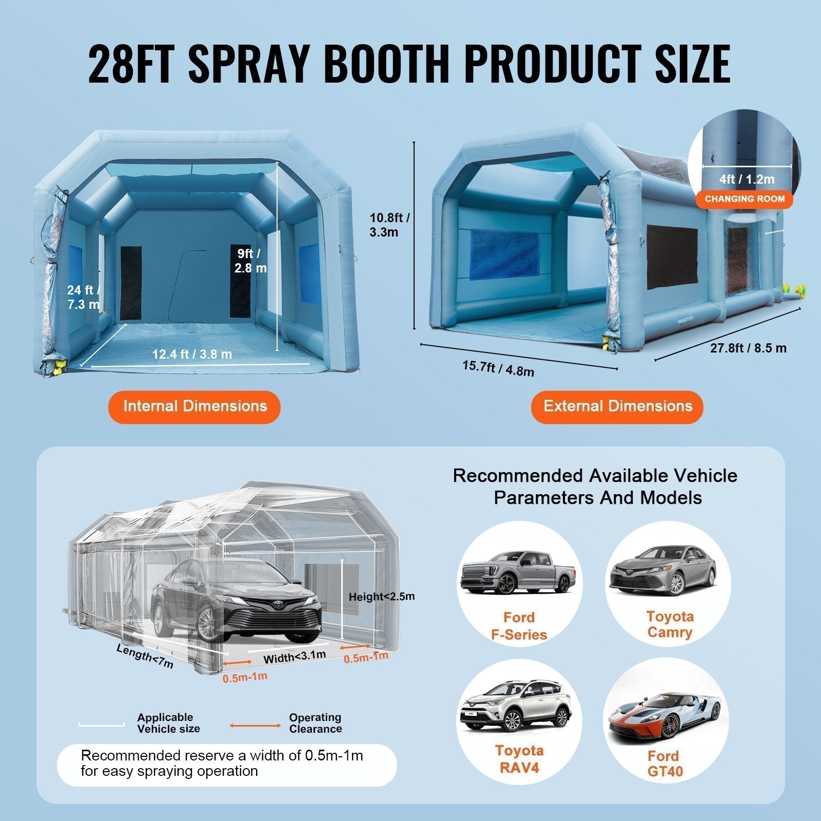 Inflatable Paint Booth, 28x16x11ft Inflatable Spray Booth, High Powerful 750W+950W Blowers Spray Booth Tent